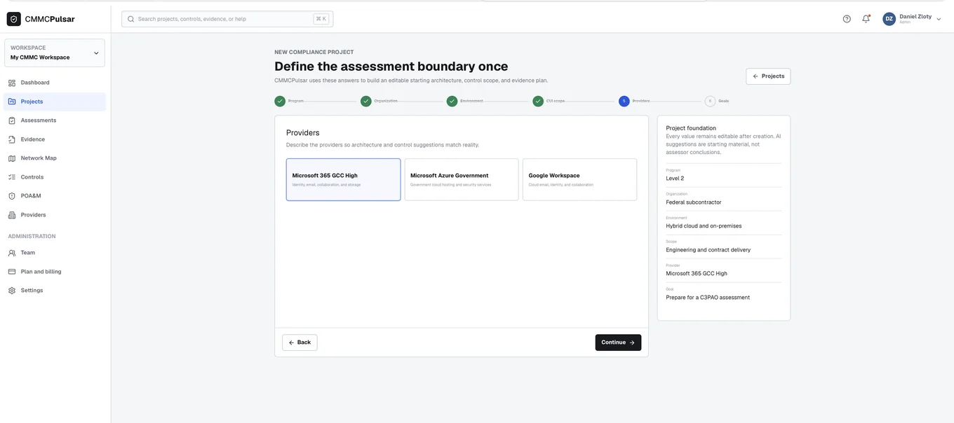Cloud & service providers — CMMC Pulsar product screenshot