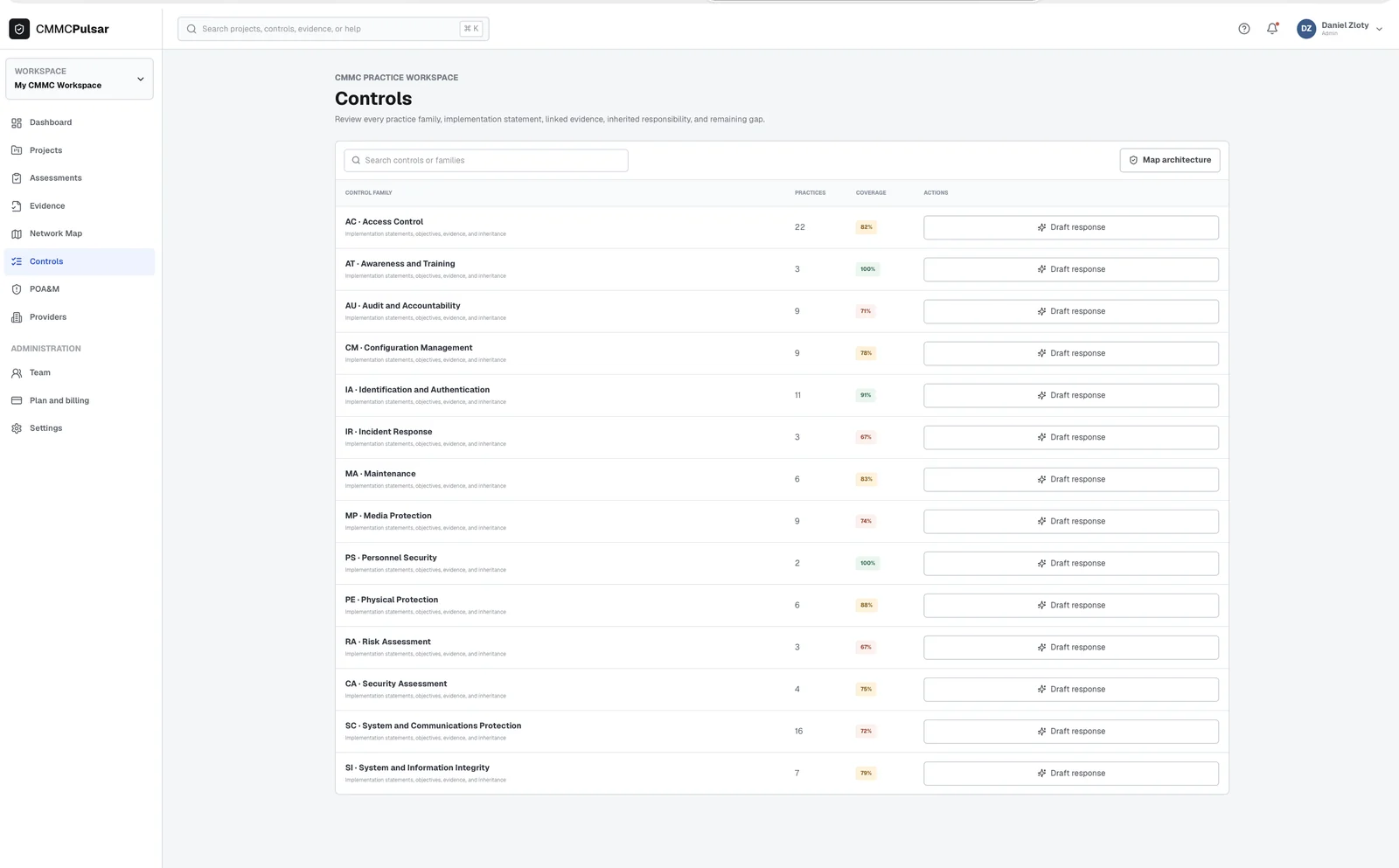 Controls — CMMC Pulsar product screenshot