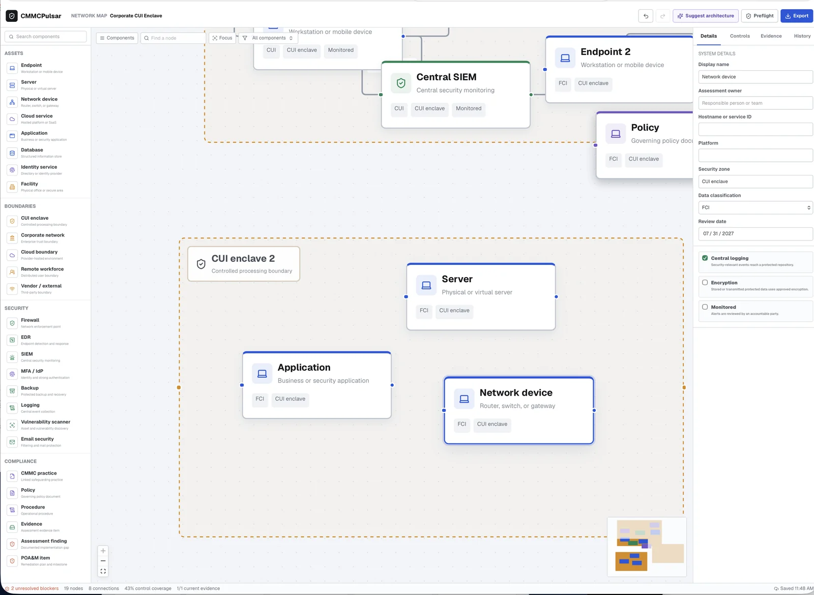 CMMC Pulsar corporate CUI enclave: systems, boundaries, and architecture
